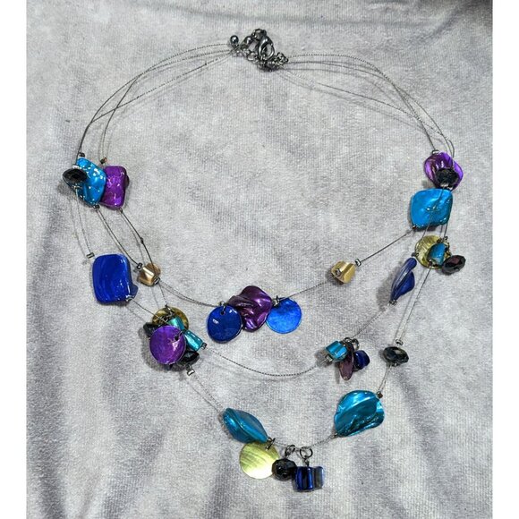 Mermaidcore Fantasy Blue And Purple Dyed Shell Layered Floating Necklace - Picture 5 of 5
